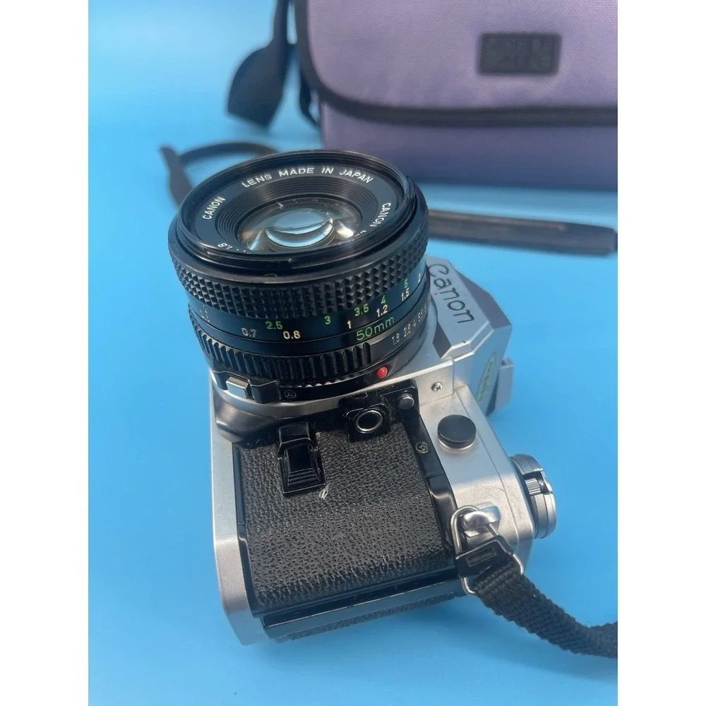 Canon AE-1 35mm SLR Film Camera w/ FD 50mm f/1.8 Lens & Case Untested